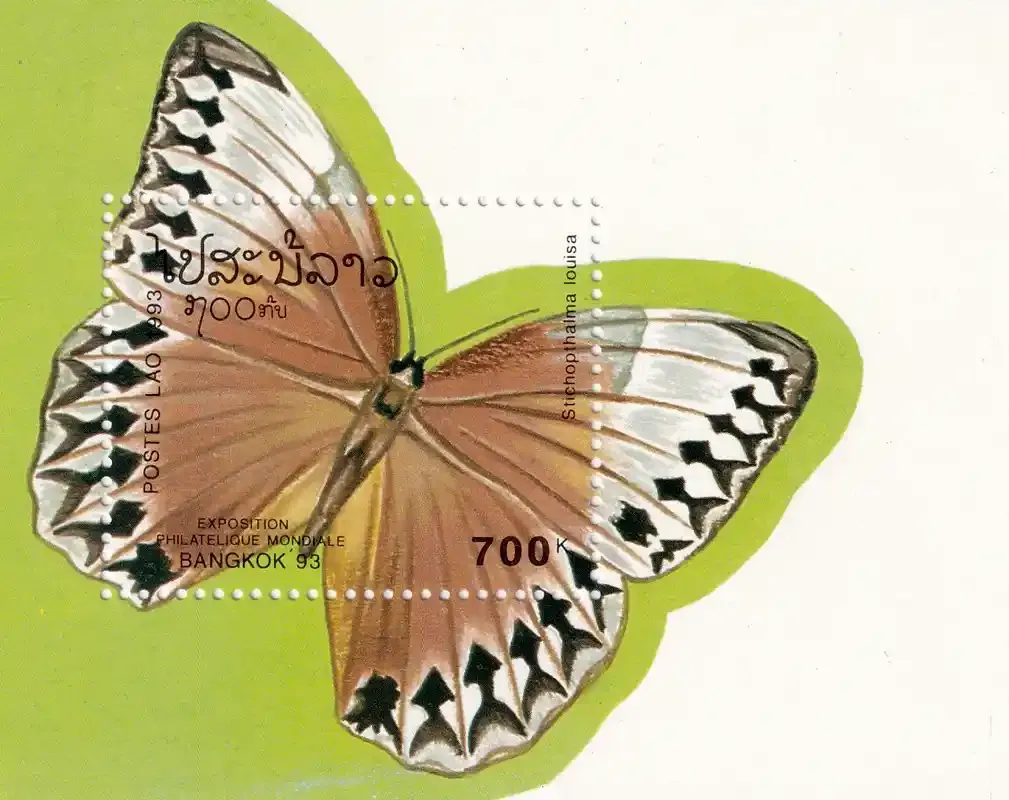 Laos 1993 Int. Stamp Exhibition "Bangkok '93" - Bangkok, Thailand - Butterflies (ss/1v). MNH(**) Laos 1993 Int. Stamp Exhibition "Bangkok '93" - Bangkok, Thailand - Butterflies (ss/1v). MNH(**)