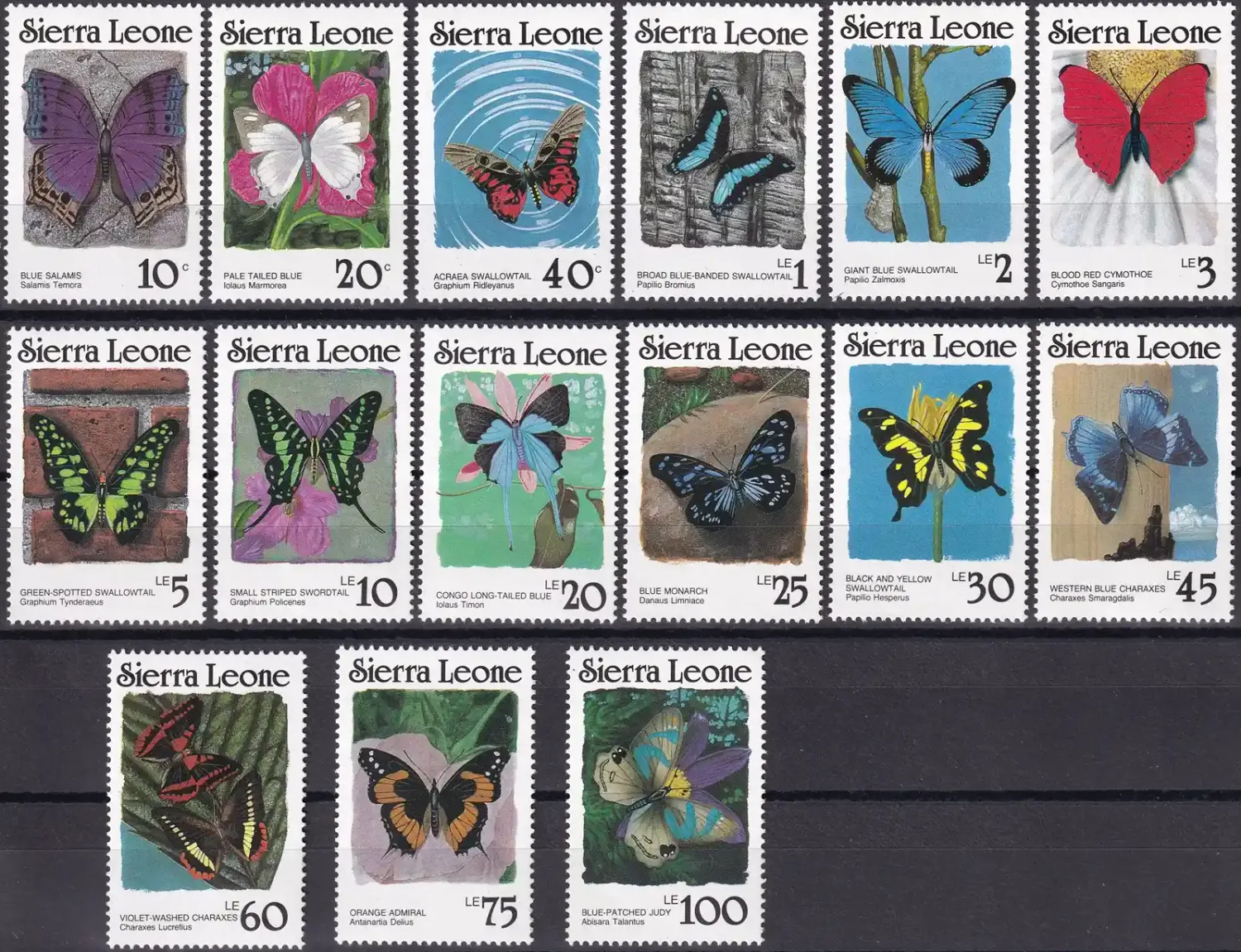 Sierra Leone 1987 Butterflies Definitive (15v). MNH(**) Sierra Leone 1987 Butterflies Definitive (15v). MNH(**)