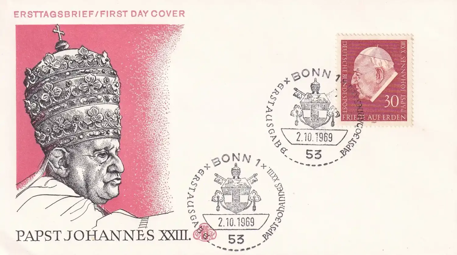 Germany 1969 Pope Johannes XXIII FDC Germany 1969 Pope Johannes XXIII FDC