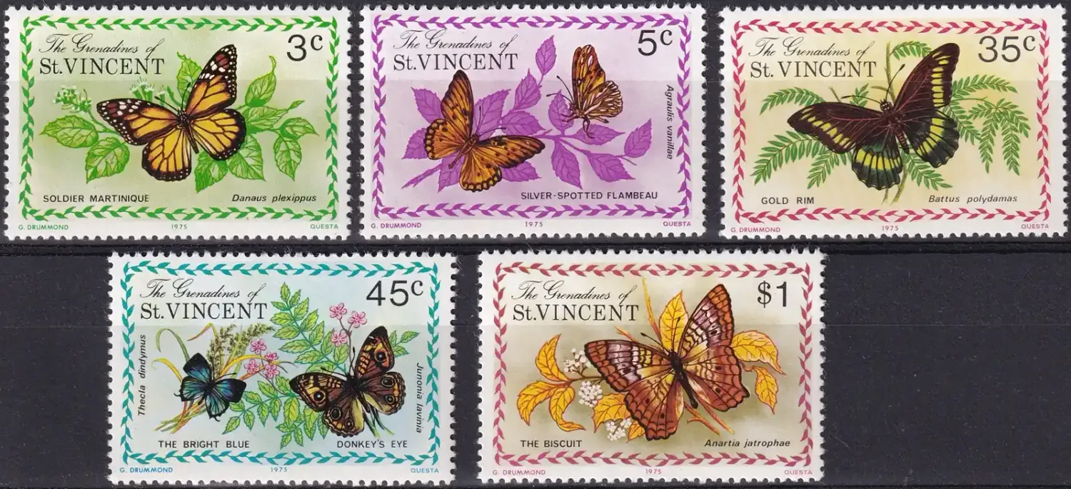 Grenadines Of St. Vincent, 1975 Butterflies. MNH(**) Grenadines Of St. Vincent, 1975 Butterflies. MNH(**)