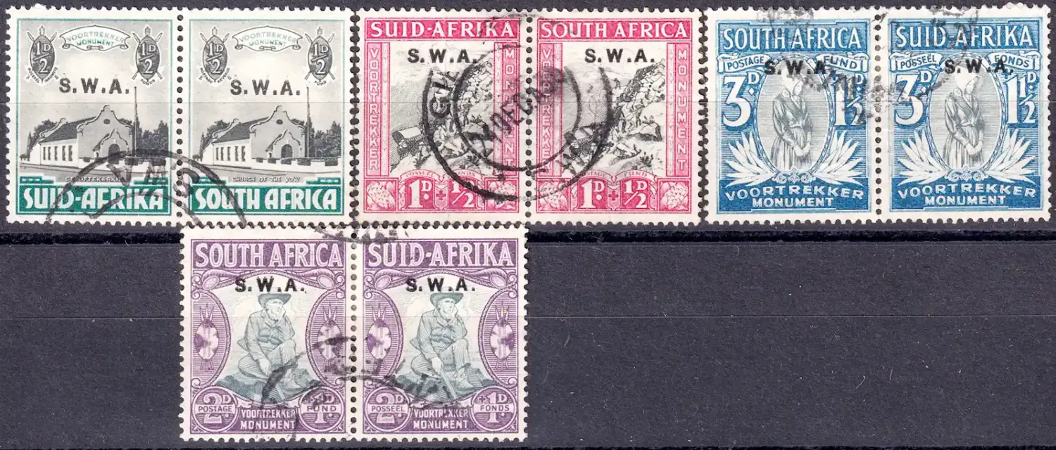 South West Africa 1935 "Voortrekker" Stamps Overprinted "S.W.A." - VFU South West Africa 1935 "Voortrekker" Stamps Overprinted "S.W.A." - VFU
