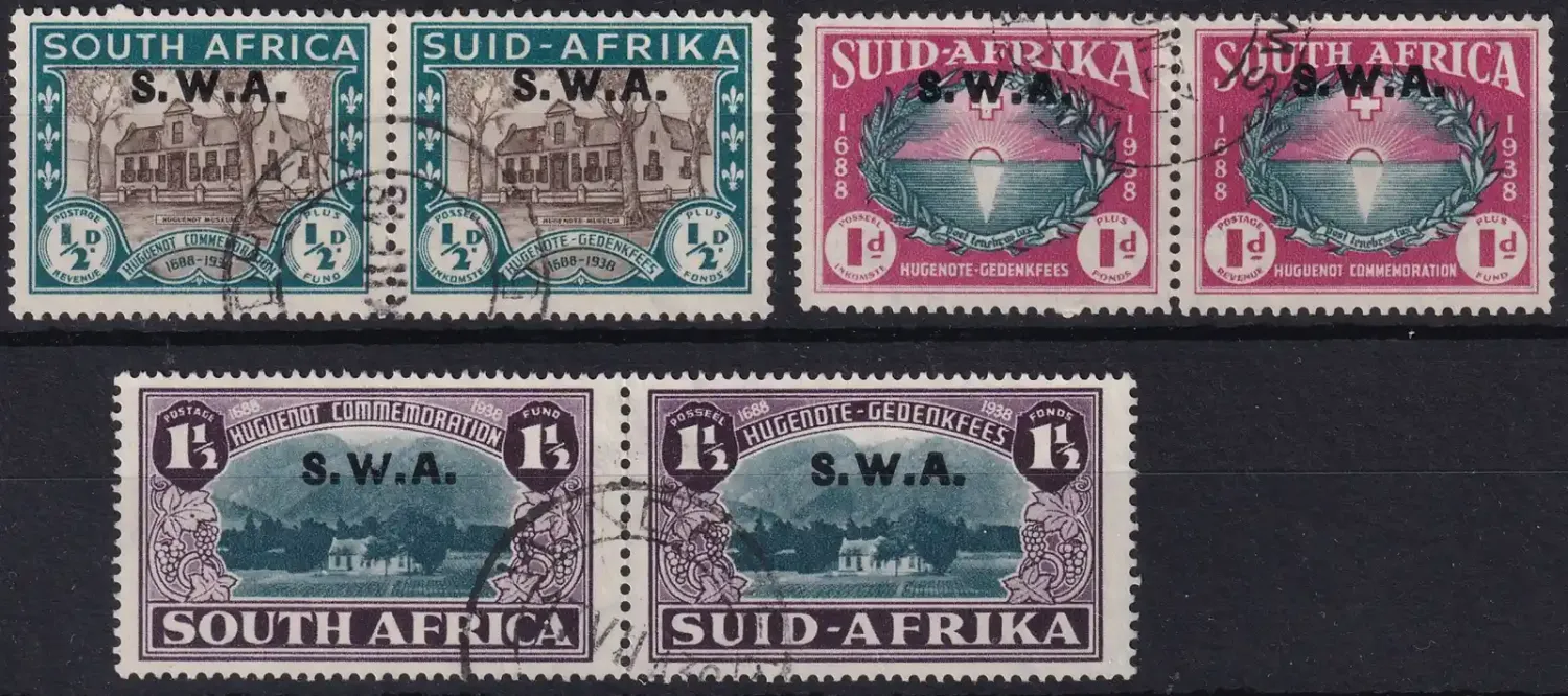 South West Africa 1939 South Africa Postage Stamps Overprinted "S.W.A". Landing of Huguenots. VFU South West Africa 1939 South Africa Postage Stamps Overprinted "S.W.A". Landing of Huguenots. VFU