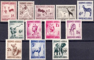 South West Africa 1954 Definitive full set. Rock Carvings, Natives and Animals. MLH(*) South West Africa 1954 Definitive full set. Rock Carvings, Natives and Animals. MLH(*)