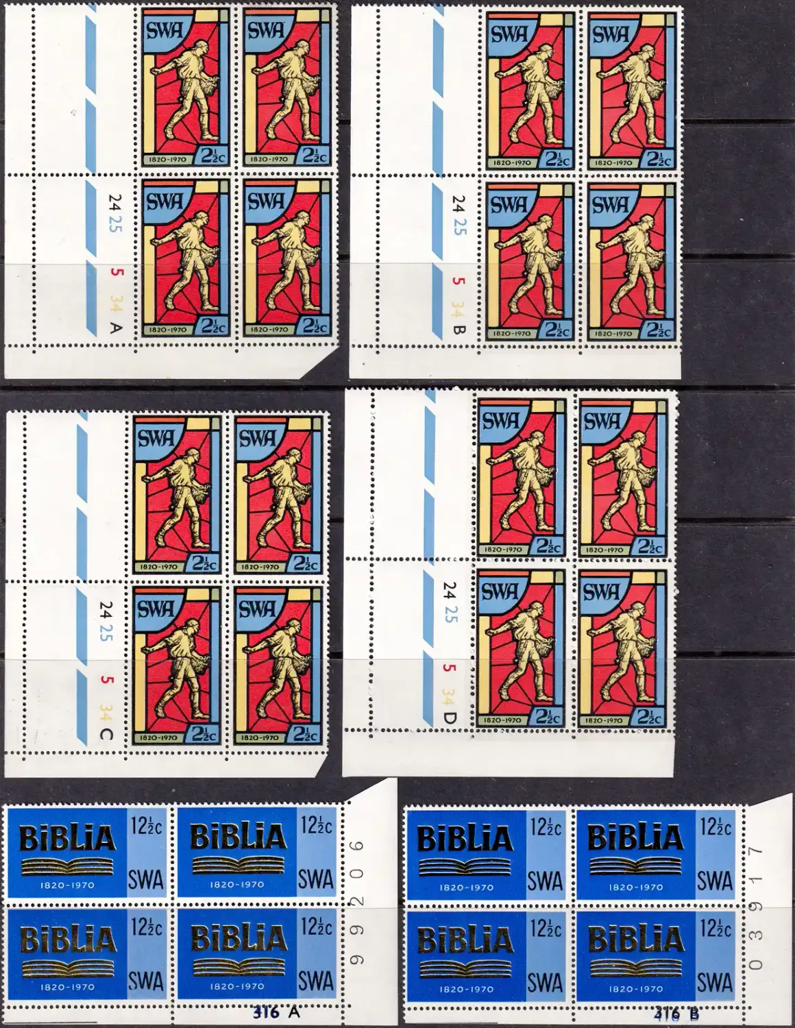 South West Africa 1970 The 150th Anniv of the Bible Society of South Africa (C/Blocks). MNH(**) South West Africa 1970 The 150th Anniv of the Bible Society of South Africa (C/Blocks). MNH(**)