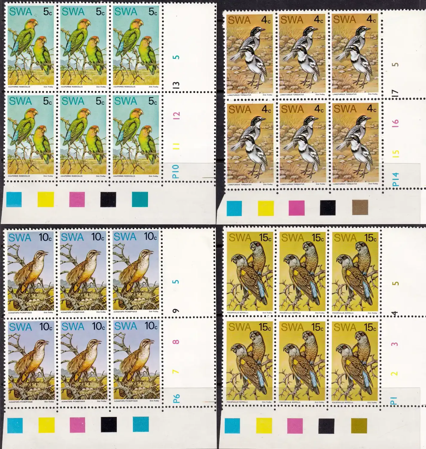South West Africa 1974 Native Birds (C/Blocks). MNH(**). South West Africa 1974 Native Birds (C/Blocks). MNH(**).