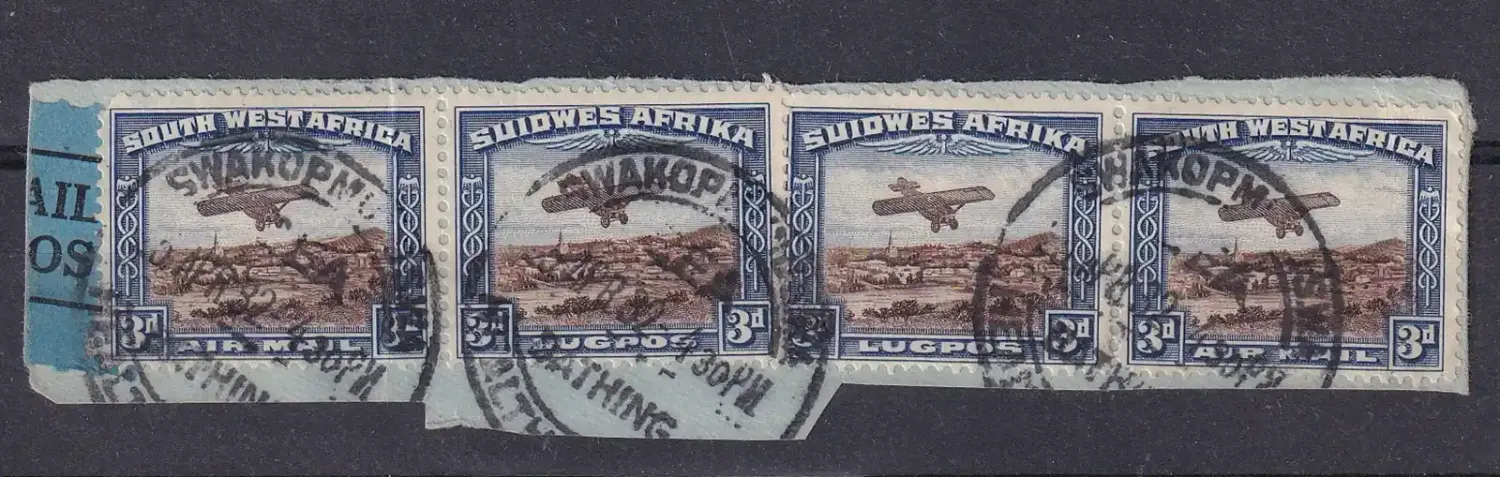 South West Africa 1931 Airmail. VFU 3d on piece.