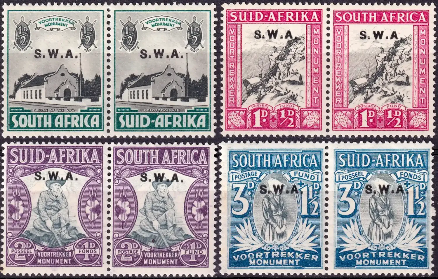 South West Africa 1935 South Africa "Voortrekker" Stamps Overprinted "S.W.A.". MNH(**) South West Africa 1935 South Africa "Voortrekker" Stamps Overprinted "S.W.A.". MNH(**)