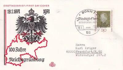 Germany 1971 The 100th Anniv of the Birth of Friedrich Ebert. FDC Germany 1971 The 100th Anniv of the Birth of Friedrich Ebert. FDC