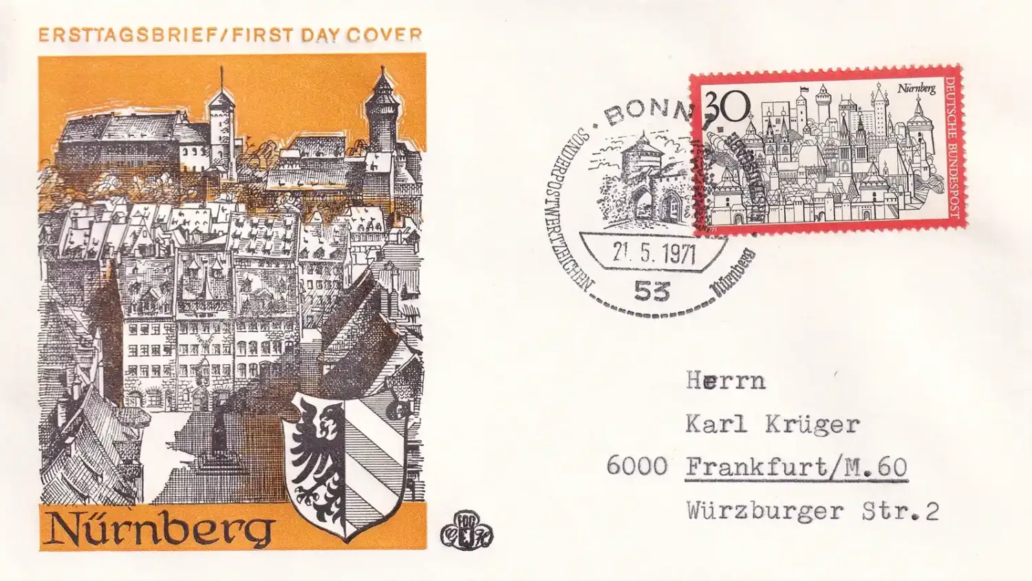 Germany 1971 The Town, Nuremberg. FDC
