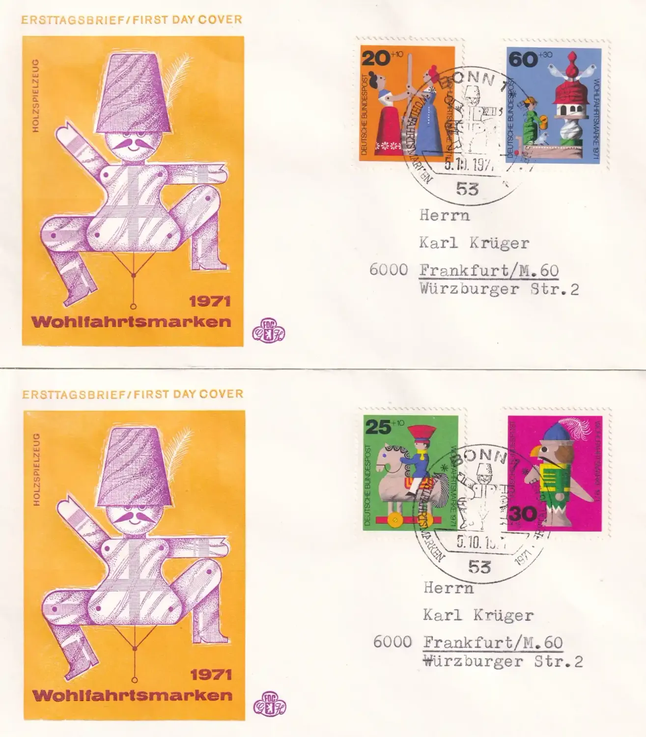 Germany 1971 Charity Stamps - Toys. FDC Germany 1971 Charity Stamps - Toys. FDC