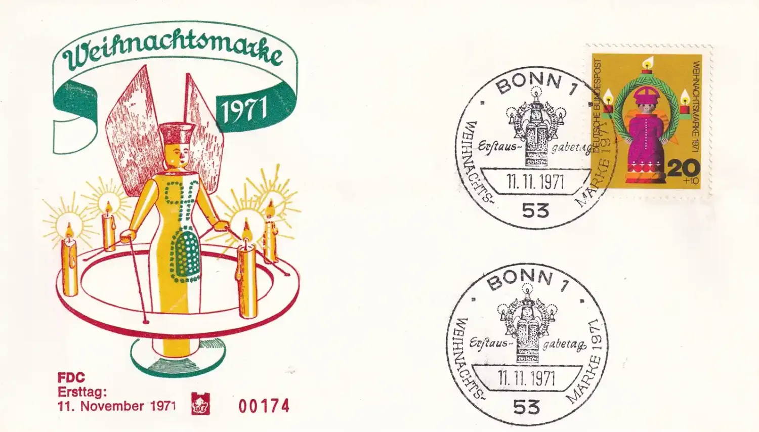 Germany 1971 Christmas Stamps. FDC