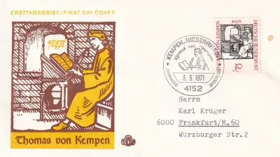 Germany 1971 Thomas von Kempen. FDC