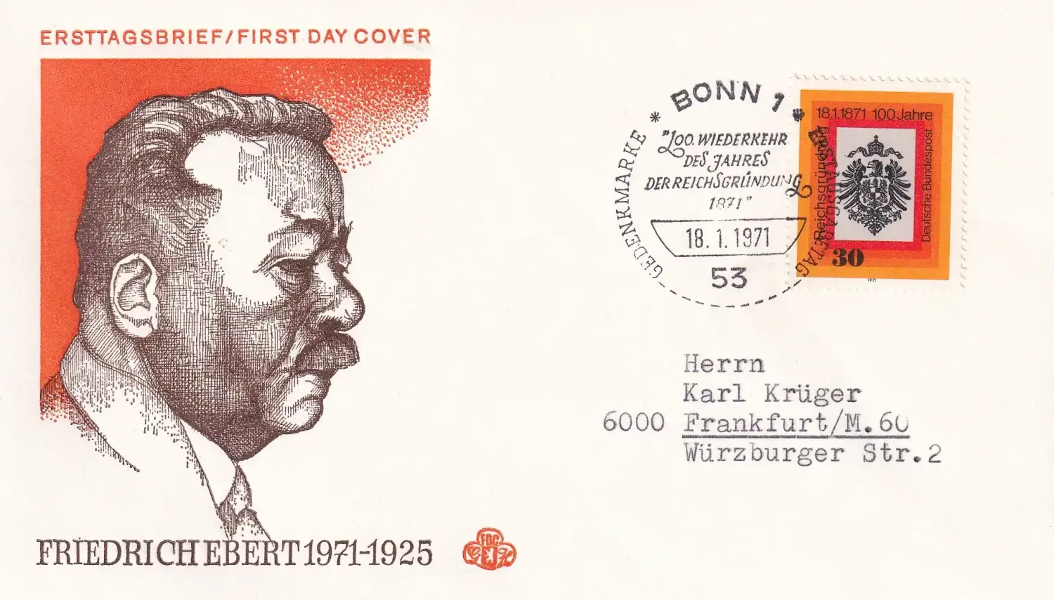 Germany  1971 The 100th Anniv of the German Empire. FDC