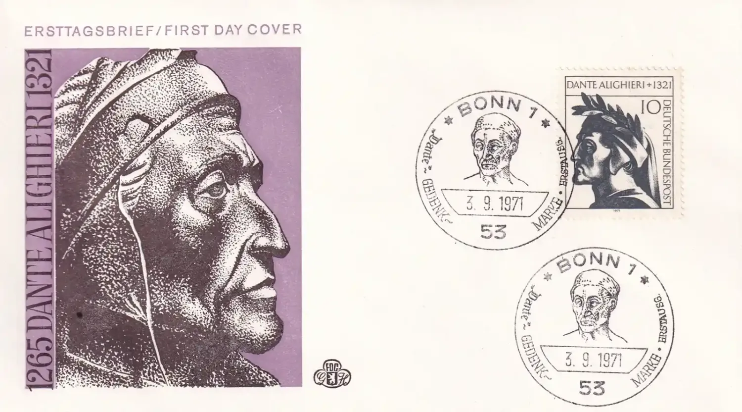 Germany 1971 The 650th Anniv of the Death of Dante Alighieri. FDC