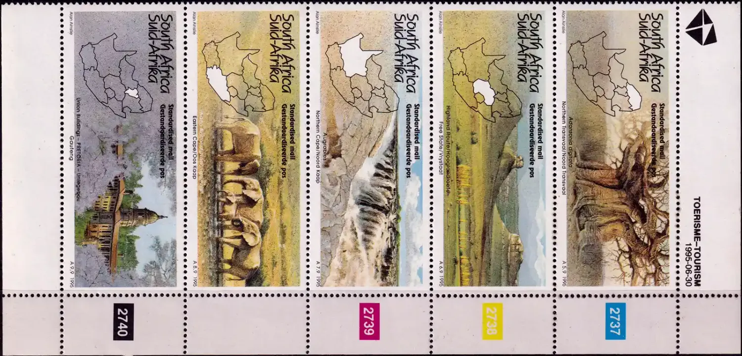 South Africa 1995 Tourism, Scenic views, Mammals, Trees. (5v)-MNH(**) South Africa 1995 Tourism, Scenic views, Mammals, Trees. (5v)-MNH(**)