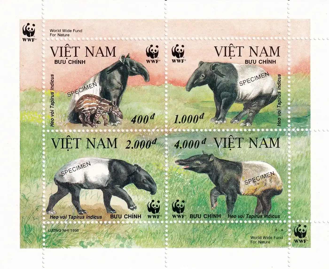 Vietnam 1995 WWF. (Specimen) The Malayan Tapir (ss/4v) MNH(**) Vietnam 1995 WWF. (Specimen) The Malayan Tapir (ss/4v) MNH(**)