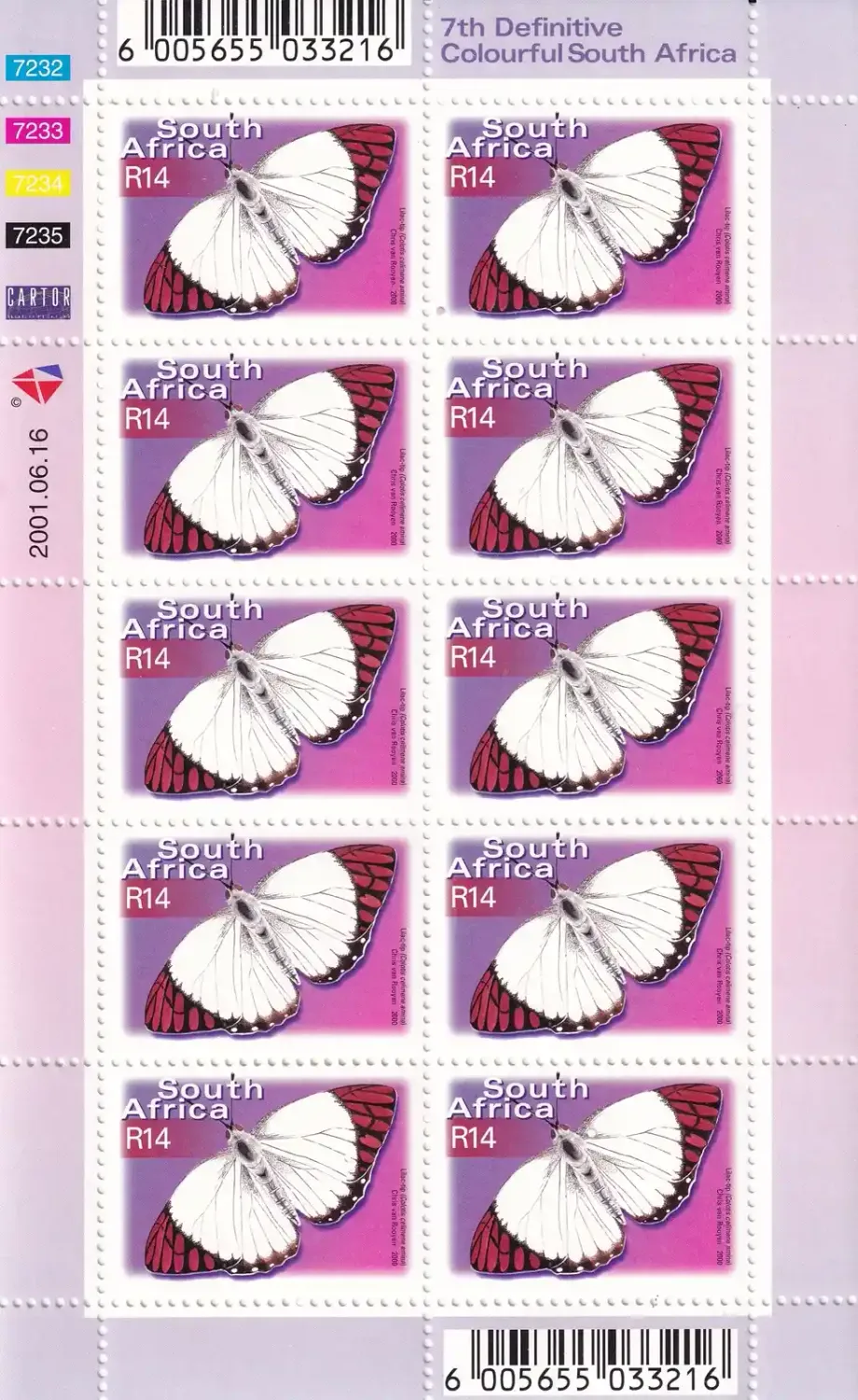 South Africa 2001 Butterflies (R14) (Full Sheet). MNH(**)