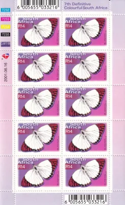 South Africa 2001 Butterflies (R14) (Full Sheet). MNH(**) South Africa 2001 Butterflies (R14) (Full Sheet). MNH(**)