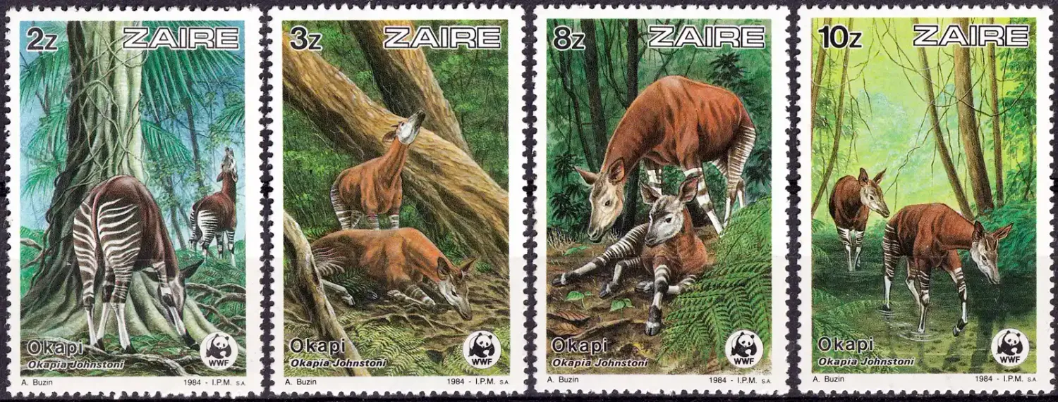 Zaire 1984 WWF - Okapi, Mammals. (SS/4v). MNH(**) Zaire 1984 WWF - Okapi, Mammals. (SS/4v). MNH(**)