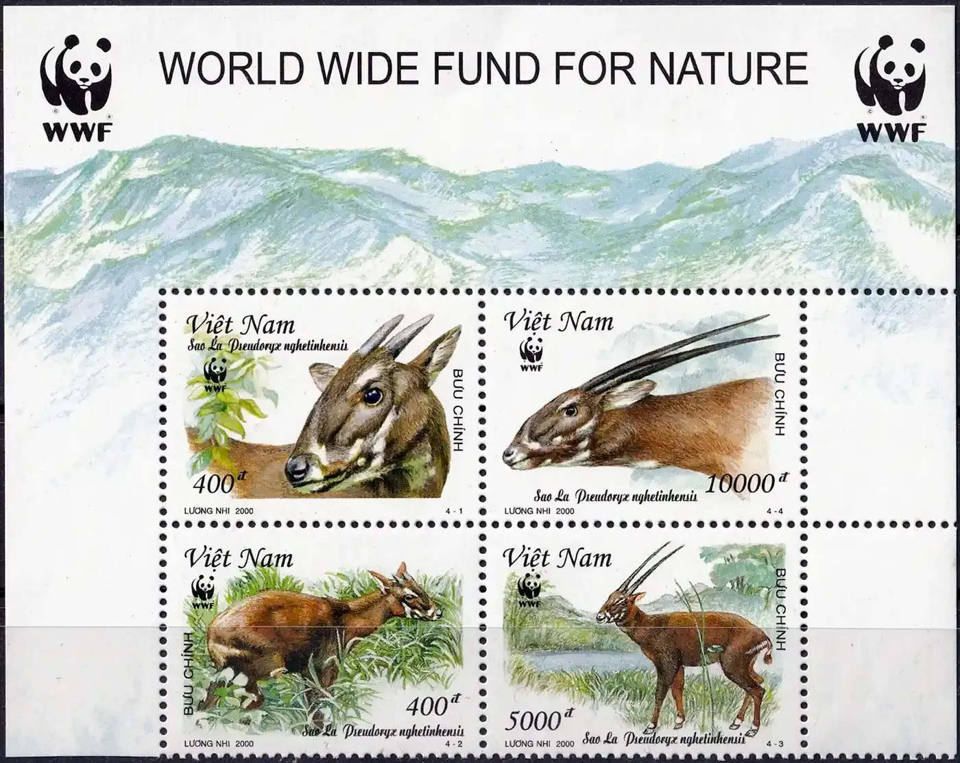Vietnam 2000 Endangered Species (WWF) Mammals - Saola (4v) MNH(**) Vietnam 2000 Endangered Species (WWF) Mammals - Saola (4v) MNH(**)