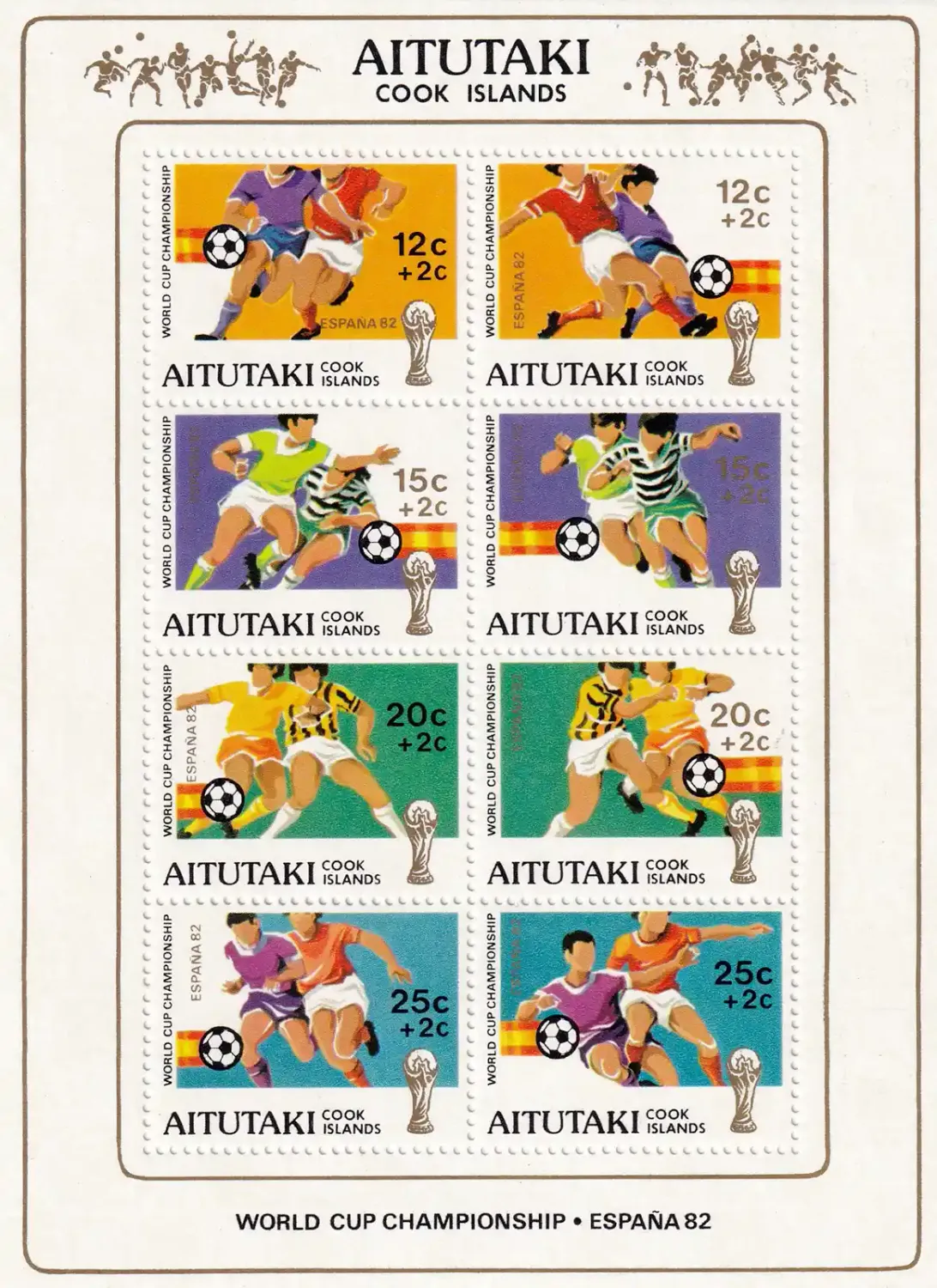 Aitutaki, Cook Islands 1981 Football World Cup - Spain 1982 - Football Scenes - Issues of 1981 Surcharged 2c (ss/v8) -MNH(**)