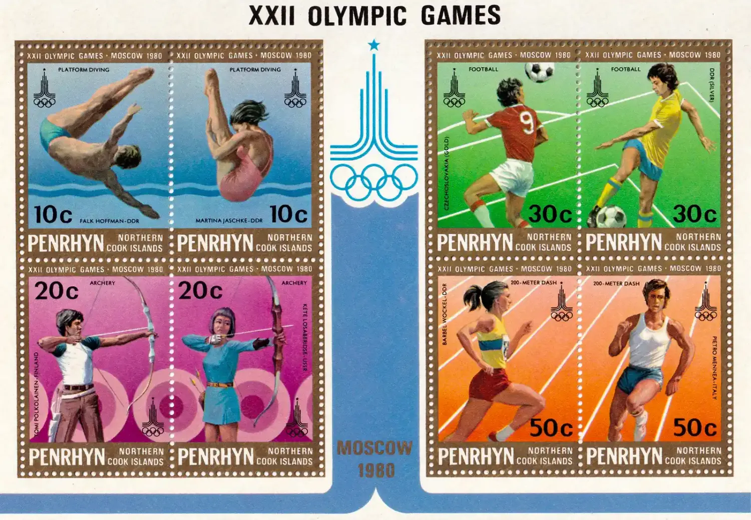 Penrhyn Island 1980 Olympic Games - Moscow, USSR - Winners. MNH(**) Penrhyn Island 1980 Olympic Games - Moscow, USSR - Winners. MNH(**)
