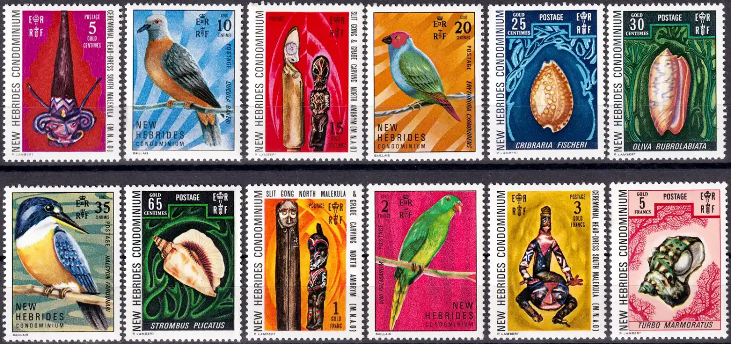 New Hebrides 1972 Birds, Shells and Native Art - English Version (12v)-MNH(**)