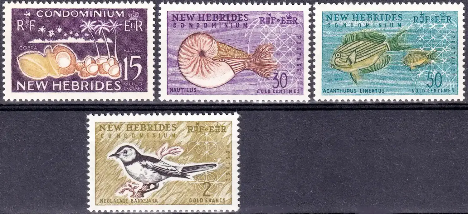 New Hebrides 1963 Local Flora and Fauna, Birds - English Version (4v)-MNH(**) New Hebrides 1963 Local Flora and Fauna, Birds - English Version (4v)-MNH(**)