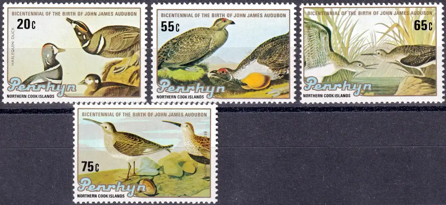 Penrhyn Island 1985 Birds - Birth of John James Audubon, (4v) MNH(**) Penrhyn Island 1985 Birds - Birth of John James Audubon, (4v) MNH(**)