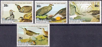 Penrhyn Island 1985 Birds - Birth of John James Audubon, (4v) MNH(**) Penrhyn Island 1985 Birds - Birth of John James Audubon, (4v) MNH(**)