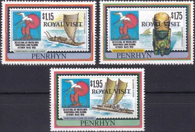 Penrhyn Island 1992 (Ovpt) Visit of Prince Edward to Rarotonga, (3v) MNH(**) Penrhyn Island 1992 (Ovpt) Visit of Prince Edward to Rarotonga, (3v) MNH(**)