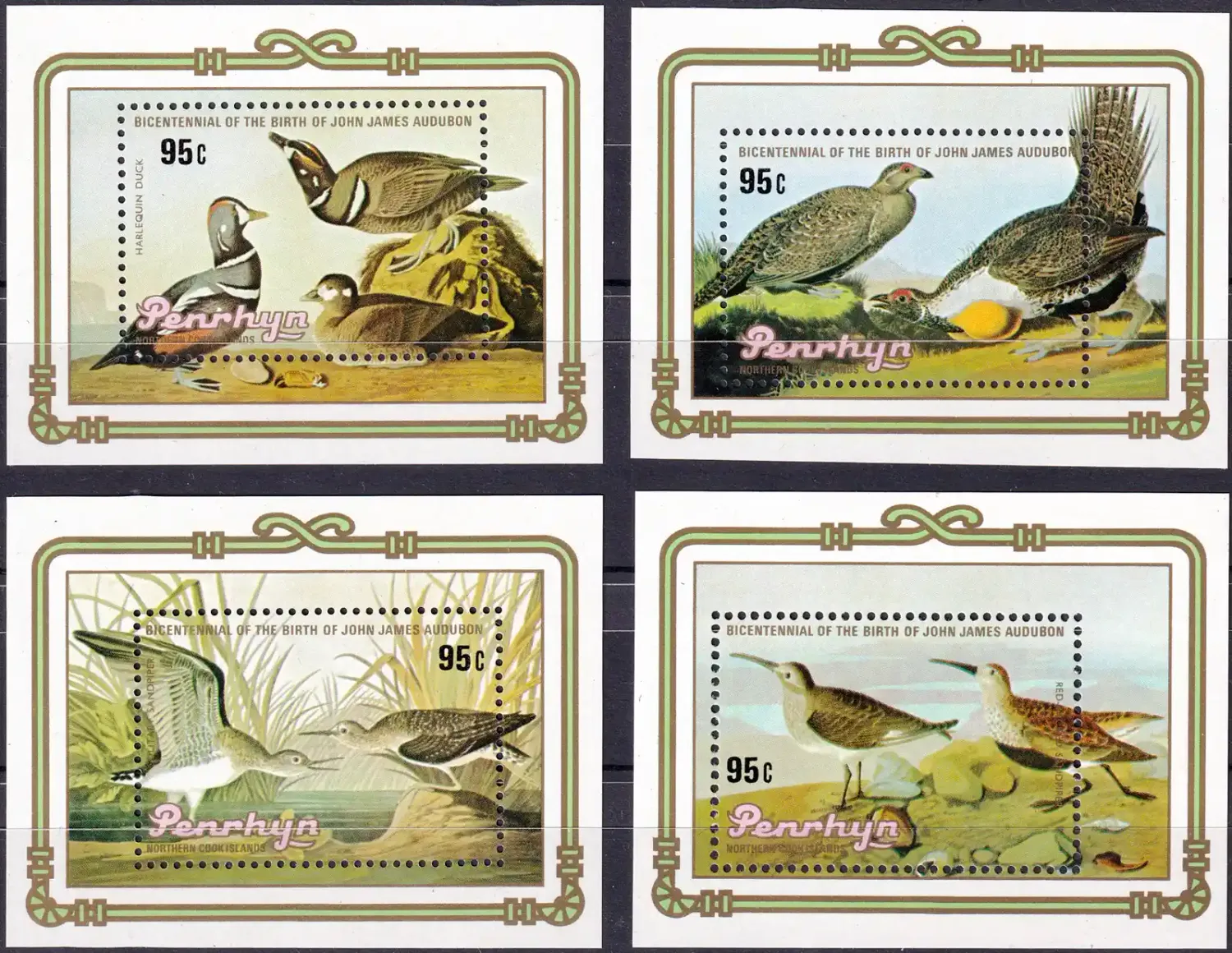 Penrhyn Island 1985 Birds - Birth of John James Audubon, (ss/4v) MNH(**) Penrhyn Island 1985 Birds - Birth of John James Audubon, (ss/4v) MNH(**)