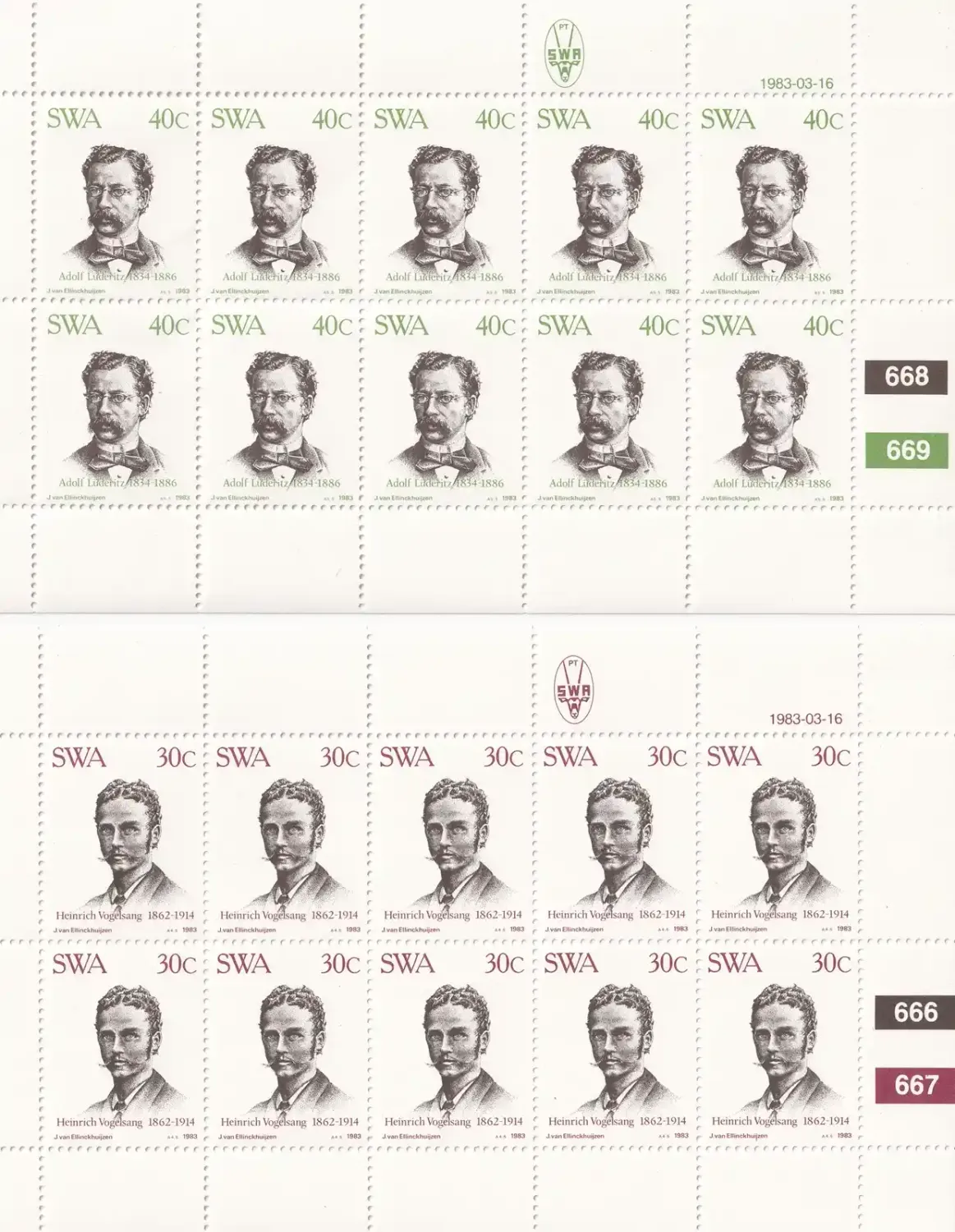South West Africa 1983 The 100th Anniv of Foundation of Luderitz (Full/Sheets). MNH(**) South West Africa 1983 The 100th Anniv of Foundation of Luderitz (Full/Sheets). MNH(**)