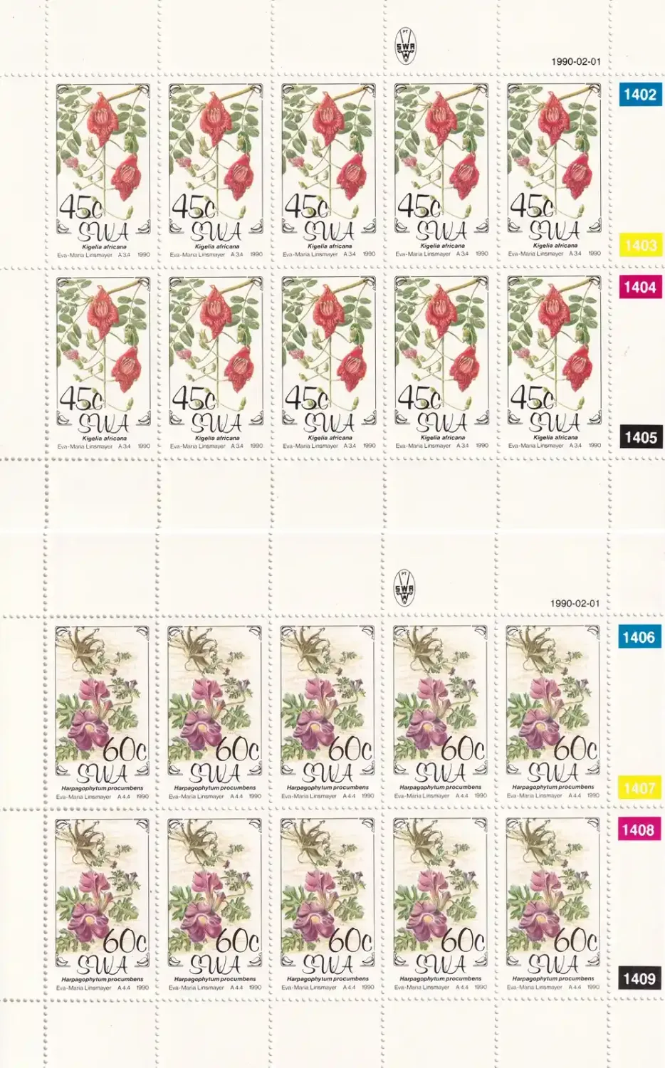 South West Africa 1990 Flowers (Full/Sheets). MNH(**) South West Africa 1990 Flowers (Full/Sheets). MNH(**)