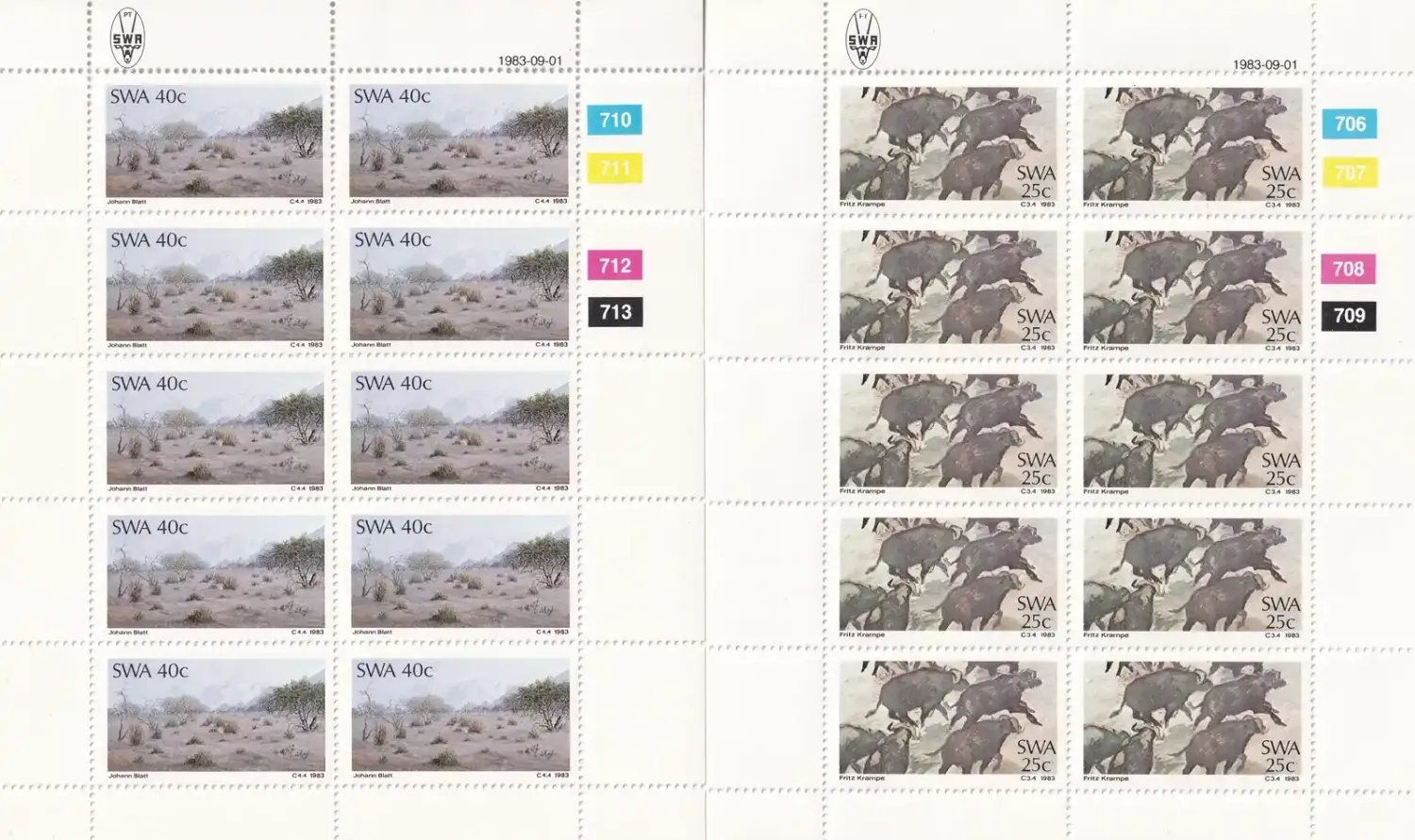 South West Africa 1983 Paintings (Full/Sheets). MNH(**) South West Africa 1983 Paintings (Full/Sheets). MNH(**)