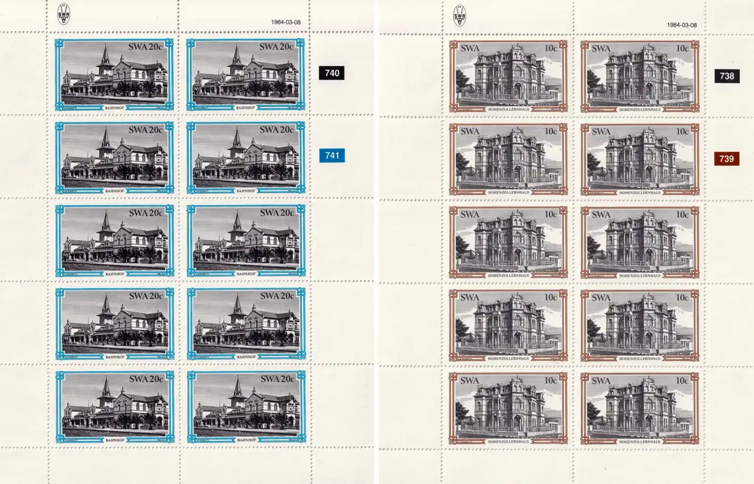 South West Africa 1984 Historic Buildings of Swakopmund (Full/Sheets). MNH(**) South West Africa 1984 Historic Buildings of Swakopmund (Full/Sheets). MNH(**)
