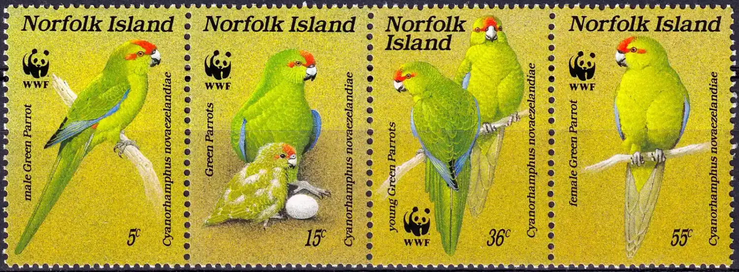 Norfolk Island 1987 WWF - Birds, Red-fronted Parakeet (4v). MNH(**) Norfolk Island 1987 WWF - Birds, Red-fronted Parakeet (4v). MNH(**)