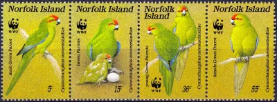 Norfolk Island 1987 WWF - Birds, Red-fronted Parakeet (4v). MNH(**) Norfolk Island 1987 WWF - Birds, Red-fronted Parakeet (4v). MNH(**)