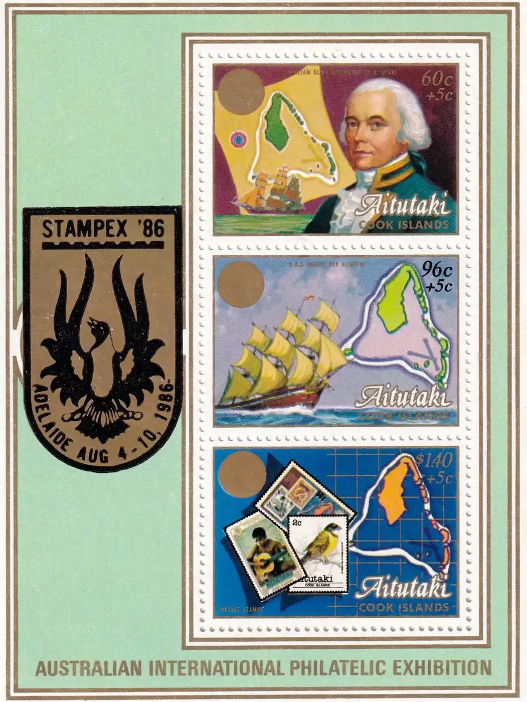 Aitutaki, Cook Islands 1986 Int. Stamp Exhibition "Stampex '86" - Adelaide, Australia - Issues of 1984 Surcharged 5c (ss/3v) -MNH(**) Aitutaki, Cook Islands 1986 Int. Stamp Exhibition "Stampex '86" - Adelaide, Australia - Issues of 1984 Surcharged 5c (ss/3v) -MNH(**)