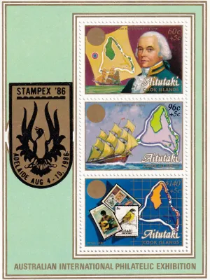 Aitutaki, Cook Islands 1986 Int. Stamp Exhibition "Stampex '86" - Adelaide, Australia - Issues of 1984 Surcharged 5c (ss/3v) -MNH(**)