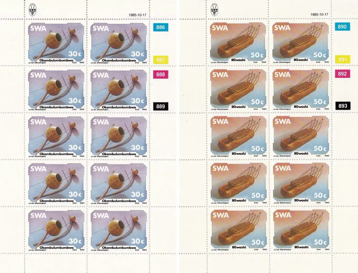 South West Africa 1985 Traditional Musical Instruments (Full/Sheets). MNH(**) South West Africa 1985 Traditional Musical Instruments (Full/Sheets). MNH(**)