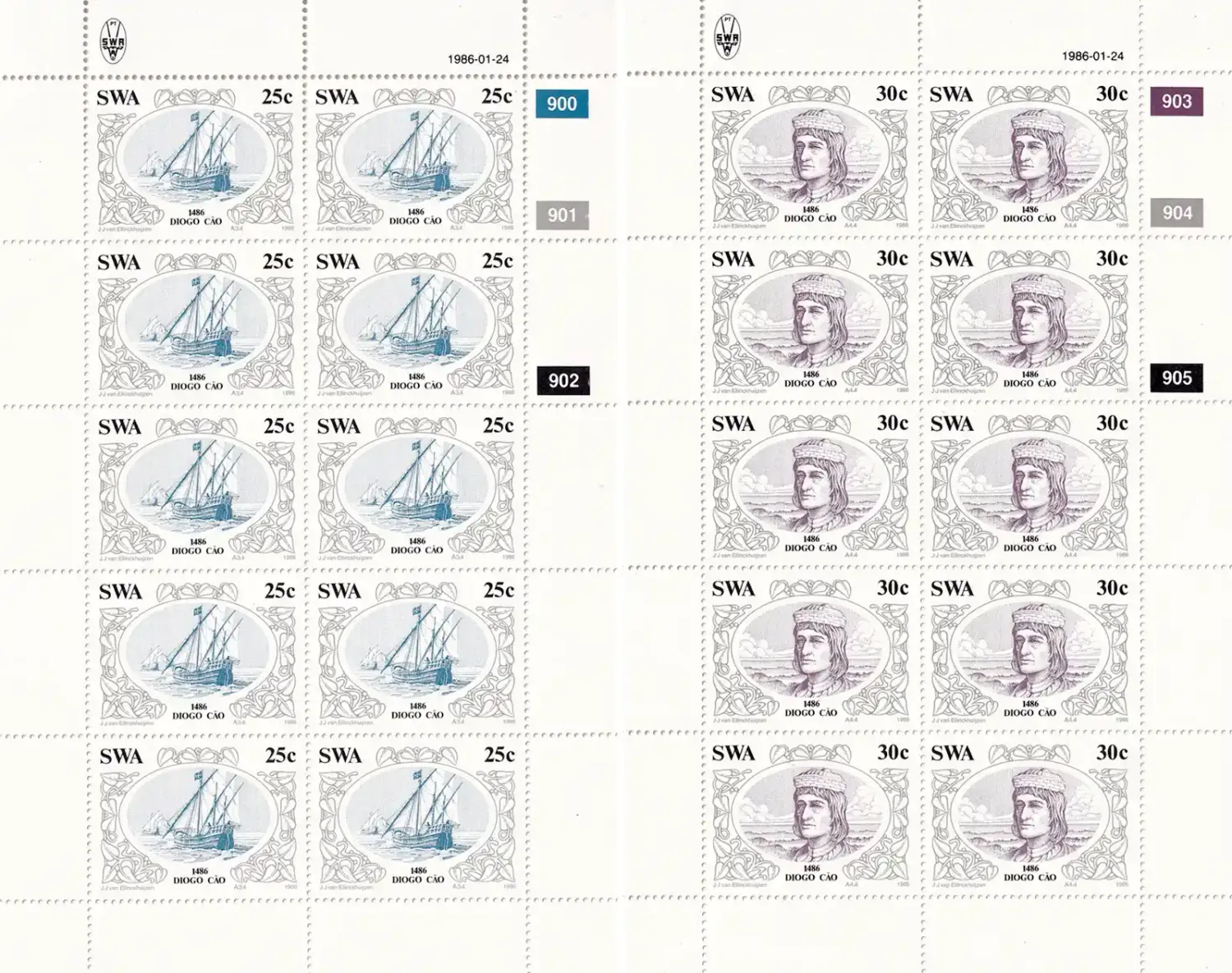South West Africa 1986 Diego Cao, Ships (Full/Sheets). MNH(**)