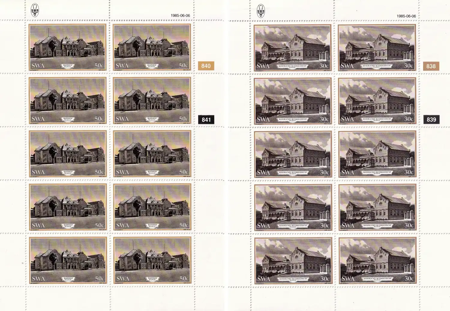 South West Africa 1985 Historic Buildings of Windhoek (Full/Sheets). MNH(**)