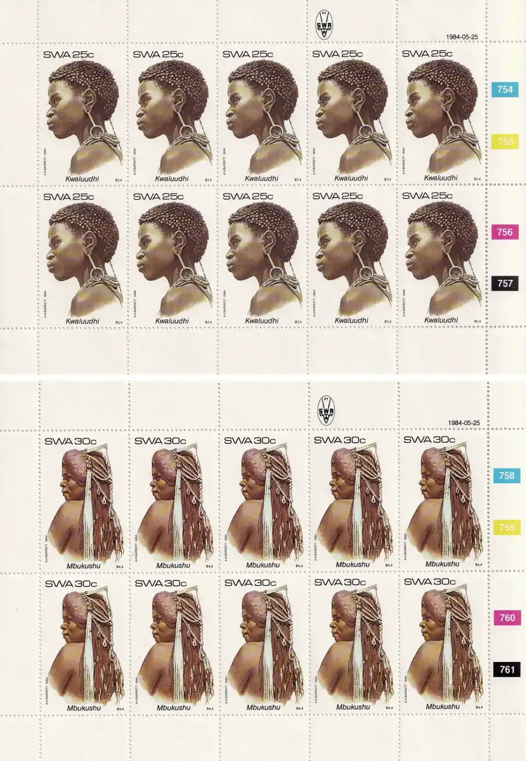 South West Africa 1984 Female Headdresses (Full/Sheets). MNH(**) South West Africa 1984 Female Headdresses (Full/Sheets). MNH(**)