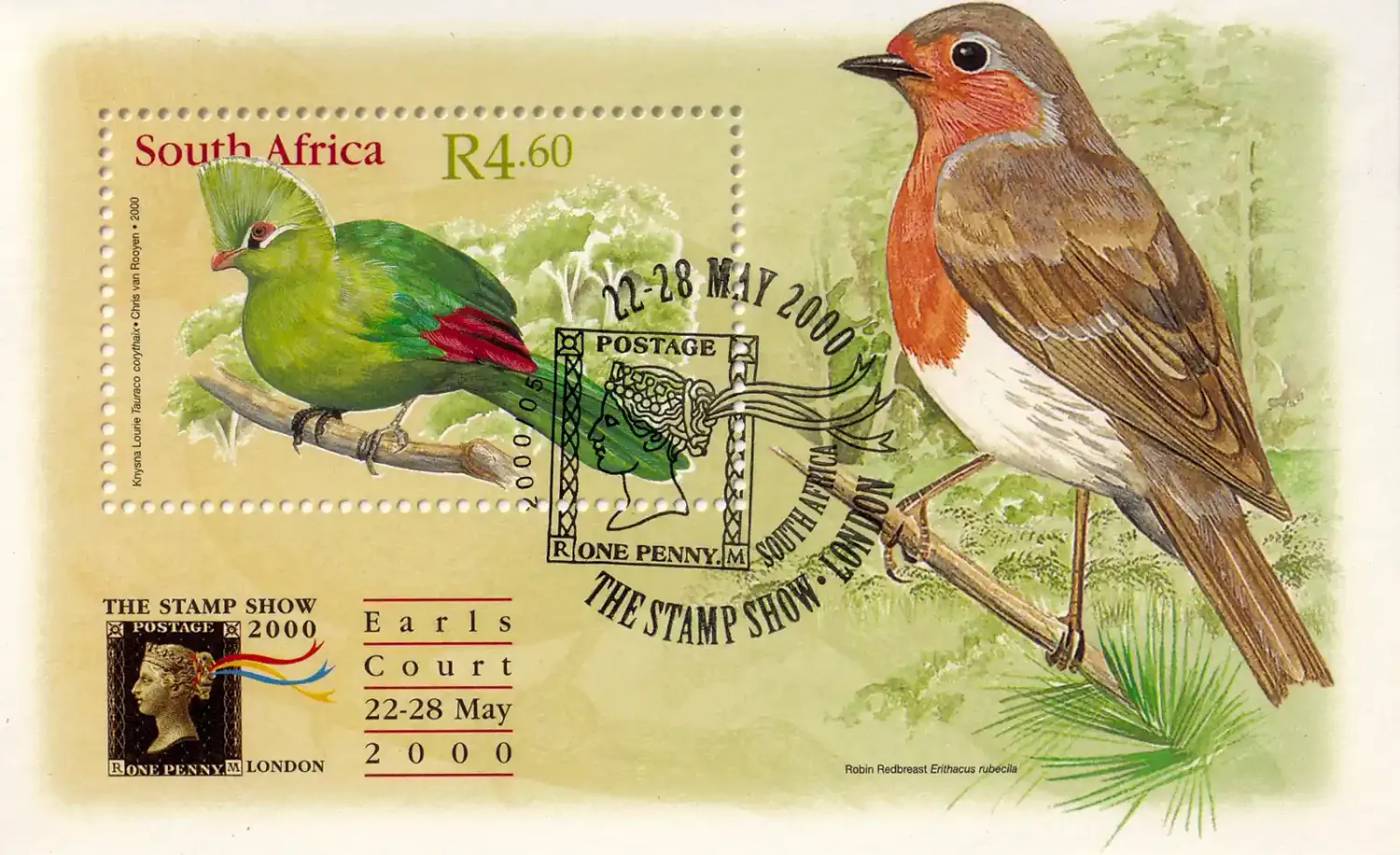 South Africa 2000 Birds - Int Stamp Exhibition "THE STAMP SHOW 2000" - London, England (ss/1v). CTO South Africa 2000 Birds - Int Stamp Exhibition "THE STAMP SHOW 2000" - London, England (ss/1v). CTO