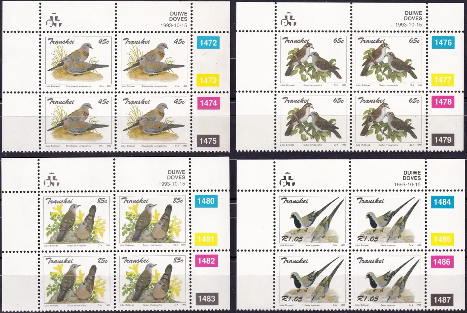 Transkei 1993 Birds-Doves (C/Blocks) MNH(**) Transkei 1993 Birds-Doves (C/Blocks) MNH(**)