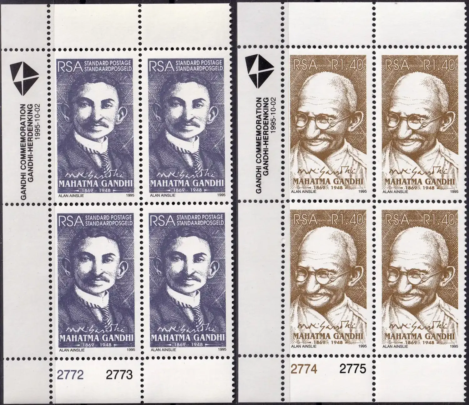 South Africa 1995 The 125th Birth Anniv (1994) of Mahatma Gandhi (C/Blocks)-MNH(**) South Africa 1995 The 125th Birth Anniv (1994) of Mahatma Gandhi (C/Blocks)-MNH(**)