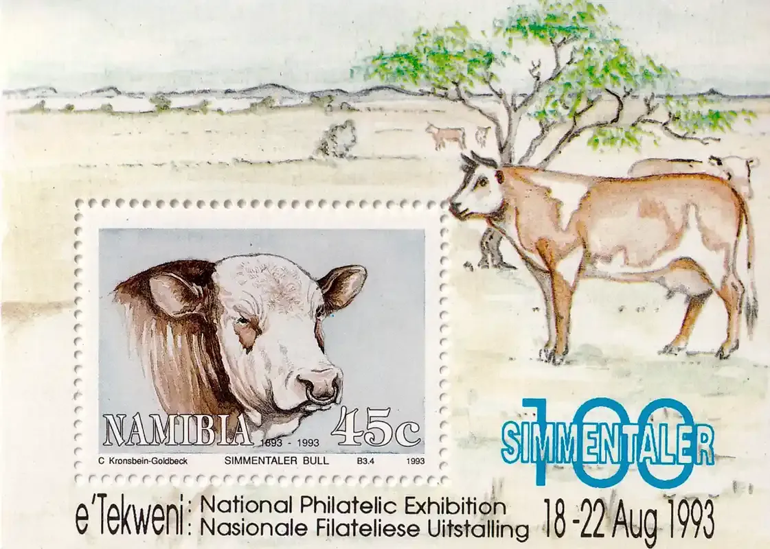 Namibia 1993 The 100th Anniv of Simmentaler Cattle in Namibia (ss/1v). MNH(**) Namibia 1993 The 100th Anniv of Simmentaler Cattle in Namibia (ss/1v). MNH(**)