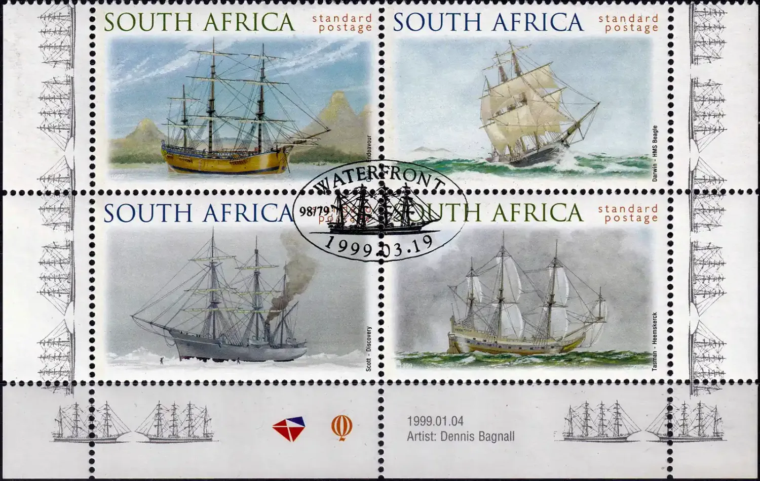 South Africa 1999 Int. Stamp Exhibition "AUSTRALIA '99" - Ships (C/Block). CTO South Africa 1999 Int. Stamp Exhibition "AUSTRALIA '99" - Ships (C/Block). CTO