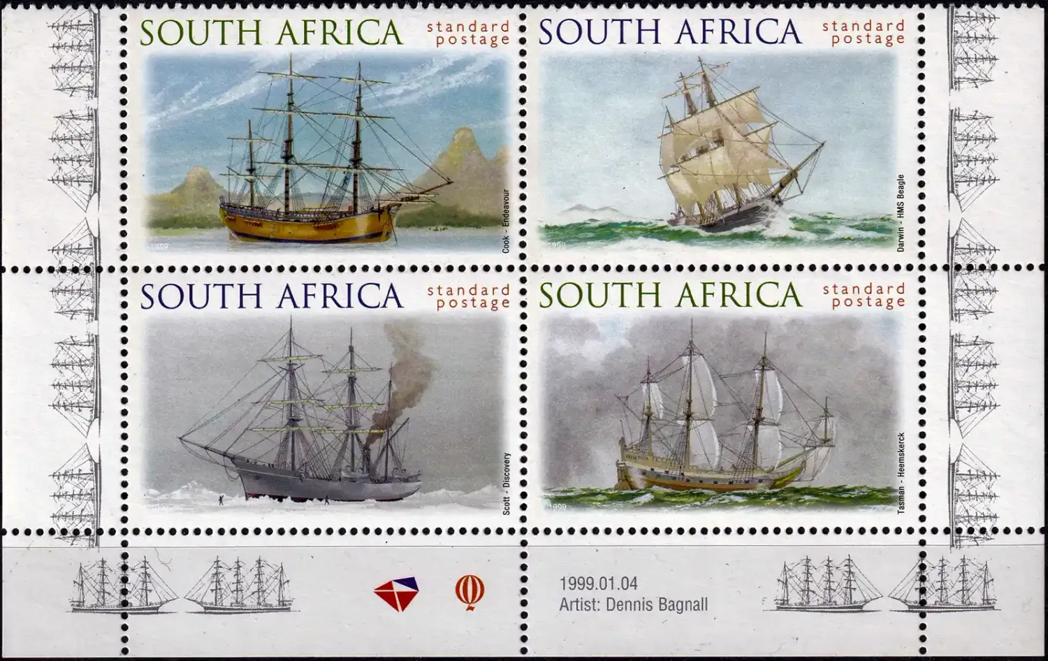 South Africa 1999 Int. Stamp Exhibition "AUSTRALIA '99" - Ships (C/Block). MNH(**) South Africa 1999 Int. Stamp Exhibition "AUSTRALIA '99" - Ships (C/Block). MNH(**)